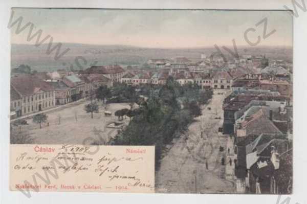  - Čáslav (Kutná hora), náměstí, částečný záběr města, kolorovaná, DA