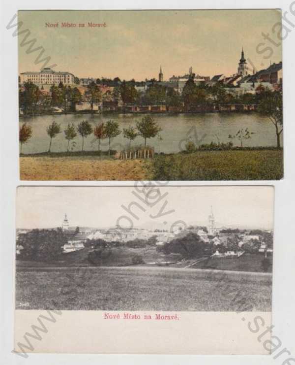  - 2x Nové Město na Moravě (Žďár nad Sázavou), celkový pohled, částečný záběr města, kolorovaná