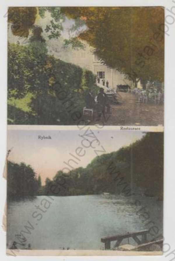  - Šternbergské lázně (Kladno), více záběrů, restaurace, rybník, kolorovaná