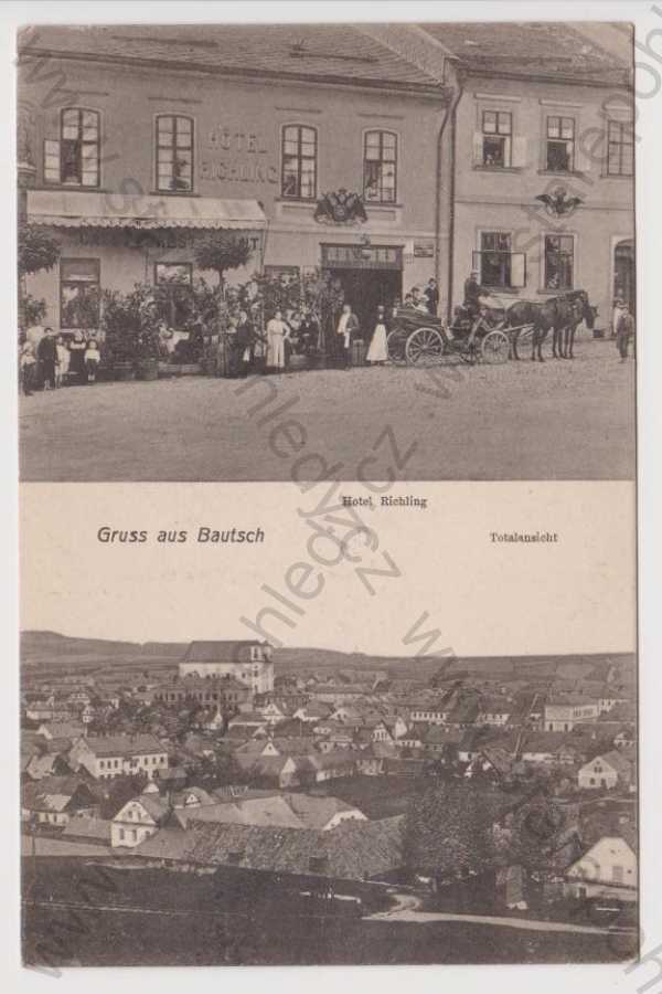  - Budišov nad Budišovkou (Bautsch) - celkový pohled, Hotel Richling, kůň