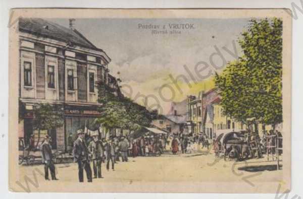  - Slovensko, Vrútky (Martin), pohled ulicí, trh, kolorovaná