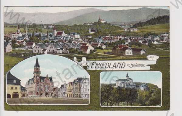  - Frýdlant (Friedland) - celkový pohled, náměstí, zámek, koláž, kolorovaná