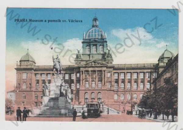  - Praha 1, Václavské náměstí, Muzeum, Pomník sv. Václava, kolorovaná