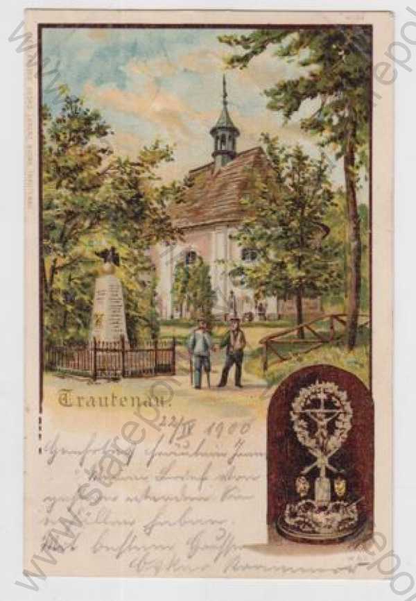  - Trutnov (Trautenau), kostel, voják, uniforma, kolorovaná, DA