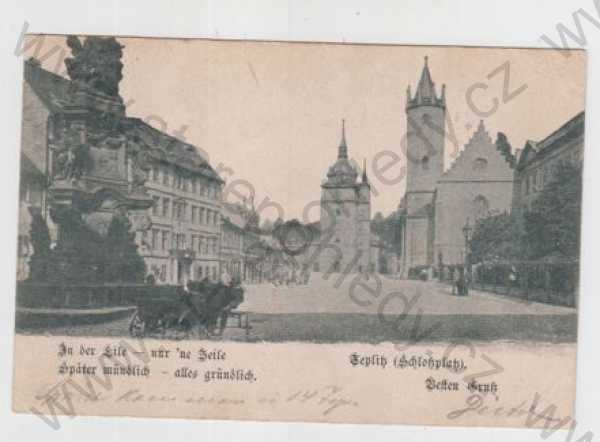  - Teplice (Teplitz), náměstí, kůň, kočár, DA