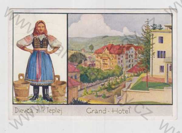  - Slovensko, Trenčianska Teplá (Trenčín), žena, kroj, Grand Hotel, kolorovaná