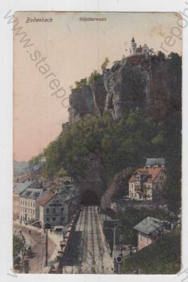  - Děčín (Bodenbach), tunel, koleje, zámek, kolorovaná