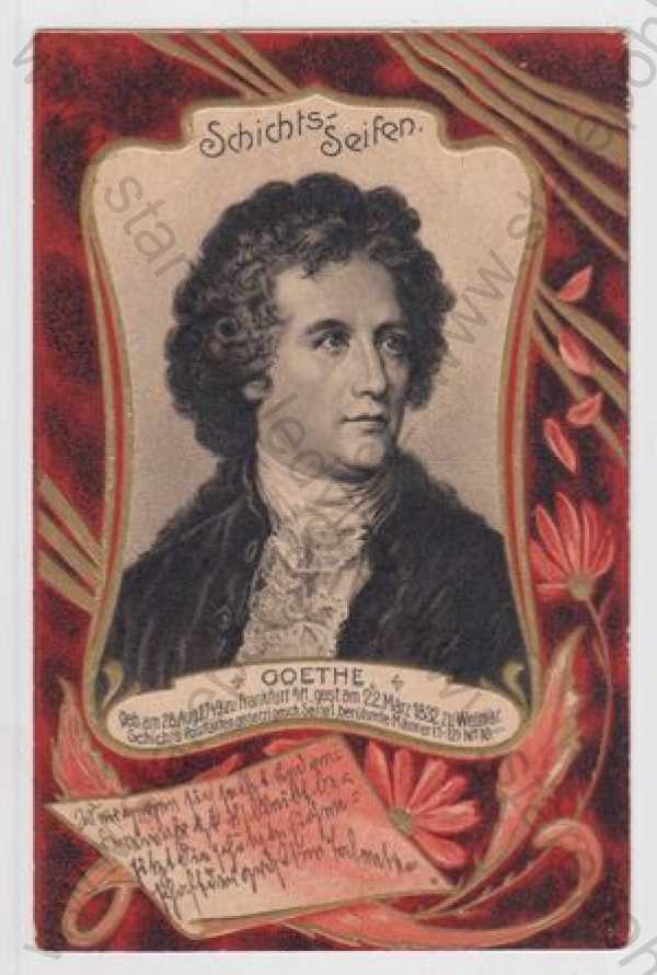  - Goethe, básník, spisovatel, dramatik, prozaik, kolorovaná, DA, zlacená, plastická karta