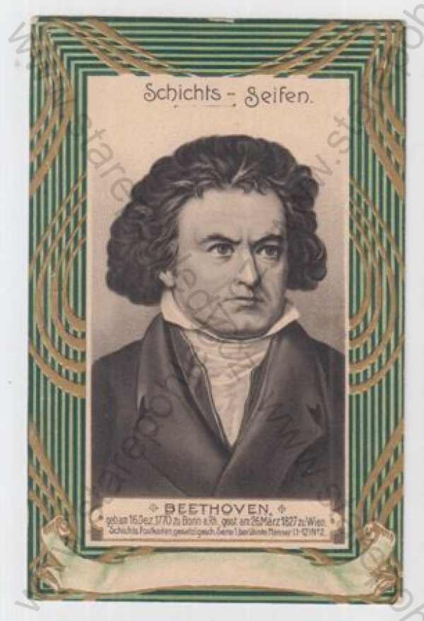  - Beethoven, hudební skladatel, kolorovaná, zlacená, plastická karta, DA