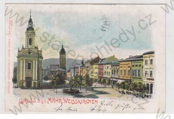  - Šumperk (Mähr. Weisskirchen), náměstí, kostel, kolorovaná, DA