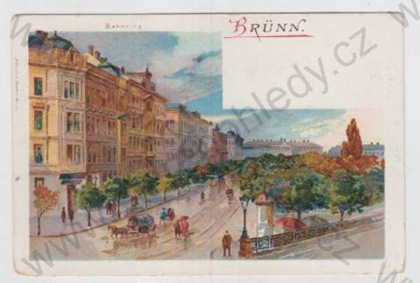  - Brno (Brünn), pohled ulicí, kůň, kočár, kolorovaná, DA