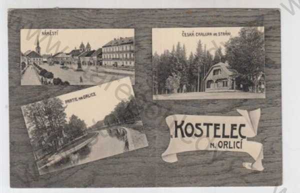  - Kostelec nad Orlicí (Rychnov nad Kněžnou), více záběrů, náměstí, Česká chalupa, partie, Orlice