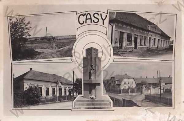  - Časy (Pardubice), koláž, více záběrů, škola, památník, obchod, domy, Grafo Čuda Holice