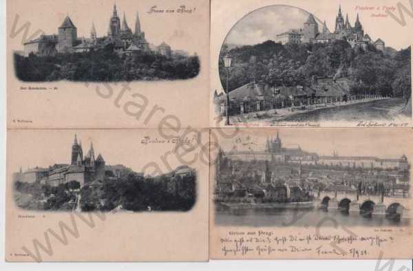  - 4x pohlednice: Praha 1 - Prag, Hračany, Pražský hrad, panorama