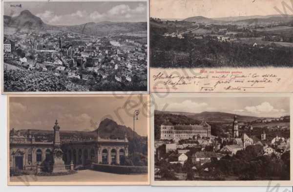  - 4x pohlednice: Bílina - Bílin (Teplice - Teplitz Schönau), celkový pohled, zámek, lázně Kyselka