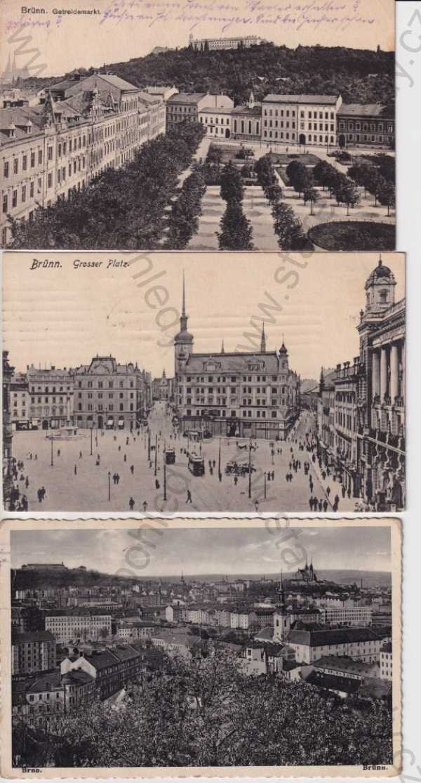  - 3x pohlednice: Brno - Brünn, náměstí, částečný záběr města