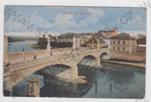  - Přerov, most, Bečva, řeka, kolorovaná