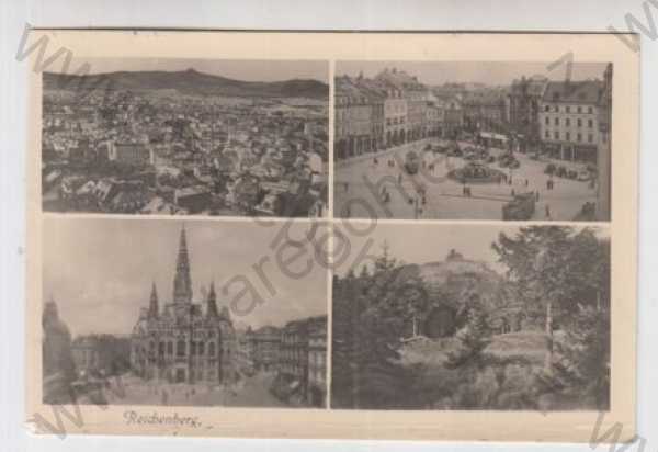  - Liberec (Reichenberg), více záběrů, celkový pohled, náměstí, radnice, Ještěd