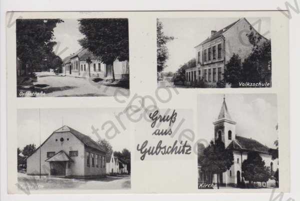  - Znojmo  Kubšice (Gubschitz) - škola, tělocvična, kostel, ulice