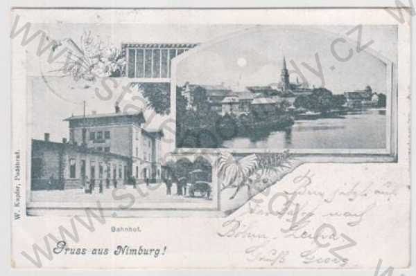  - Nymburk (Nimburg), více záběrů, nádraží, kůň, kočár, částečný záběr města, DA