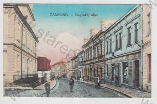  - Žamberk (Ústí nad Orlicí), pohled ulicí, Nádražní ulice, kolorovaná
