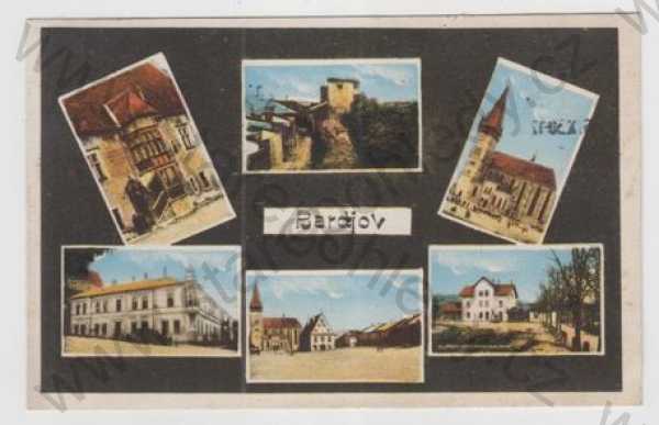  - Slovensko, Bardějov (Prešov), více záběrů, kostel, náměstí, pohled ulicí, kolorovaná