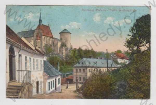  - Moravský Šternberk (Sternberg Mähren) - Olomouc, pohled ulicí hrad, kolorovaná