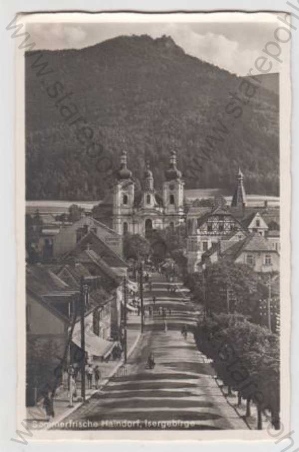  - Hejnice (Haindorf) - Liberec, kostel, pohled ulicí