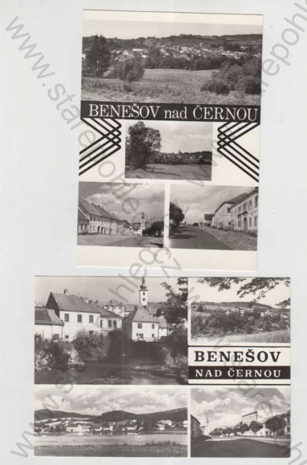  - 2x Benešov nad Černou (Český Krumlov), více záběrů, celkový pohled, náměstí, pohled ulicí