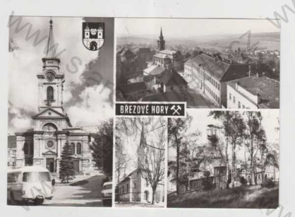  - Březové Hory (Příbram), více záběrů, kostel, pohled ulicí, důl