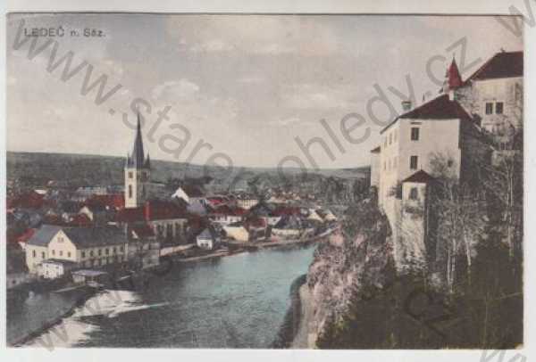  - Ledeč nad Sázavou (Havlíčkův Brod), řeka, zámek, částečný záběr města, kolorovaná