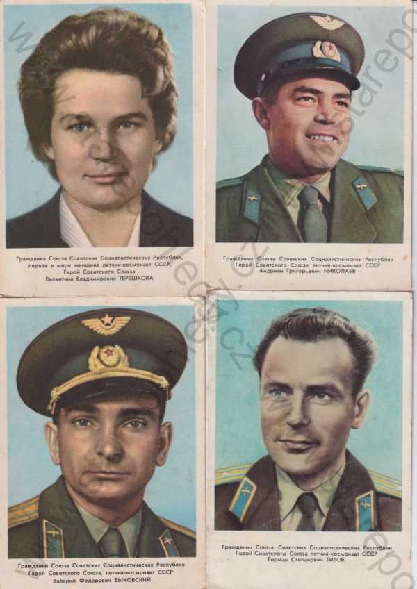  - 4x pohlednice, Kosmonauti, SSSR, portét
