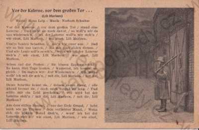  - Píseň: Von der Kaserne, vor dem großen Tor..., Lili Marleen, text, kresba