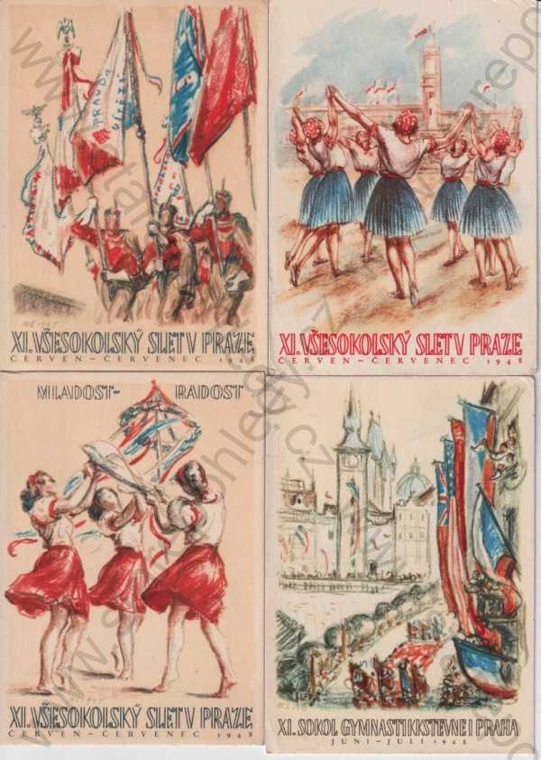  - 7 ks pohlednic: Sokol - Všesokolský slet v Praze, 1948