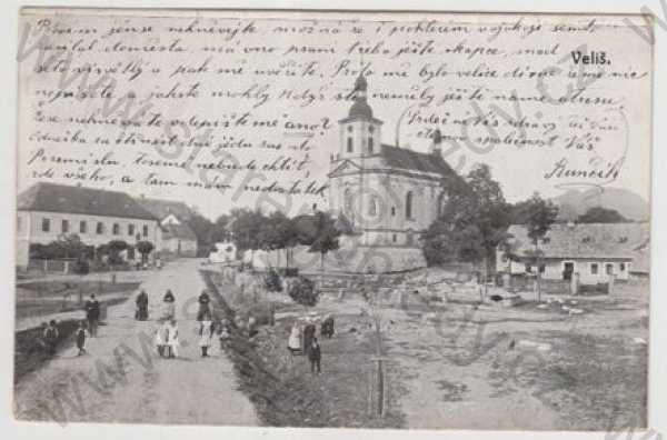 - Veliš (Benešov), pohled ulicí, kostel