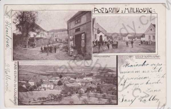 - Malkovice - celkový pohled, střed obce, škola, koláž, DA