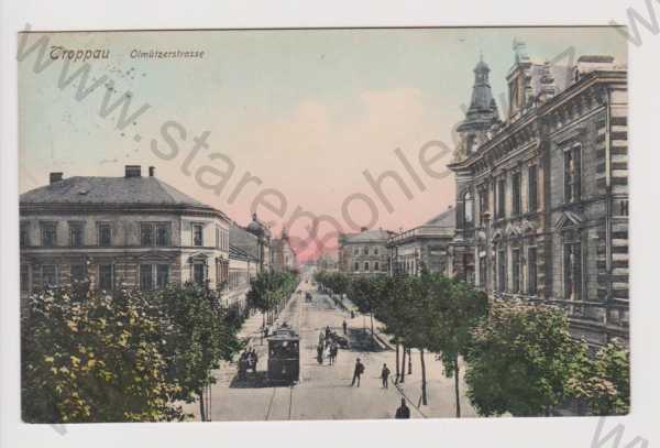  - Opava (Troppau) - Olomoucká ulice, TRAMVAJ, kolorovaná