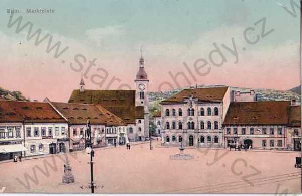  - Bílina - Bilin (Teplice), kolorovaná, náměstí, kostel