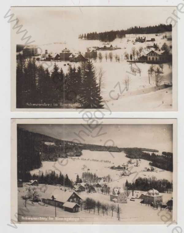  - 2x Černá hora (Schwarzenberg) - Trutnov, celkový pohled, sníh, zimní