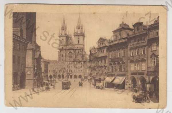  - Praha 1, Staroměstské náměstí, Orloj, tramvaj, kůň, kočár