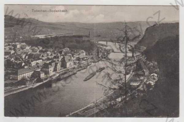  - Děčín (Tetschen - Bodenbach), řeka, loď, částečný záběr města