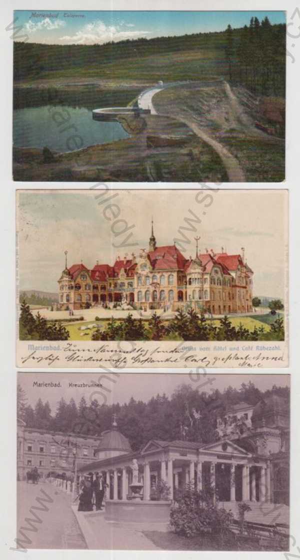  - 3x Mariánské lázně (Marienbad) - Cheb, přehrada, Hotel Rübezahl, pramen, kolorovaná