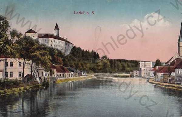  - Ledeč nad Sázavou (Havlíčkův Brod) celkový pohled, zámek, řeka, kolorovaná