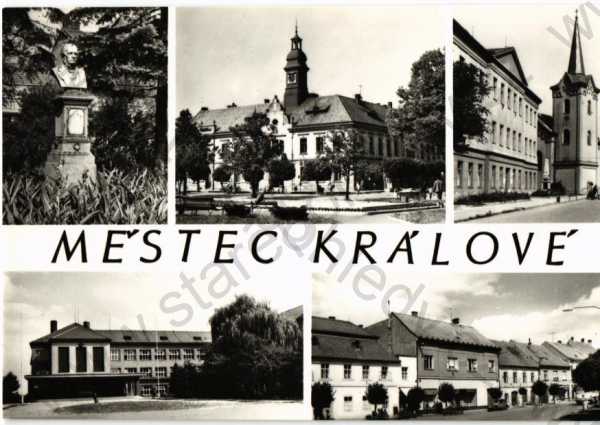  - Městec Králové, Nymburk, koláž, více záběrů,pomník, kostel, škola, ulice foto Č. Jírů