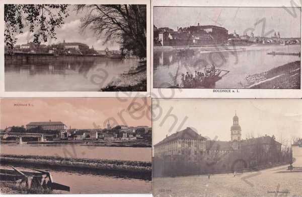  - 4x pohlednice: Roudnice nad Labem (Litoměřice), celkový pohled, zámek