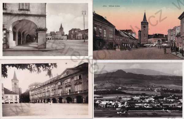  - 4x pohlednice: Jičín, celkový pohled, náměstí