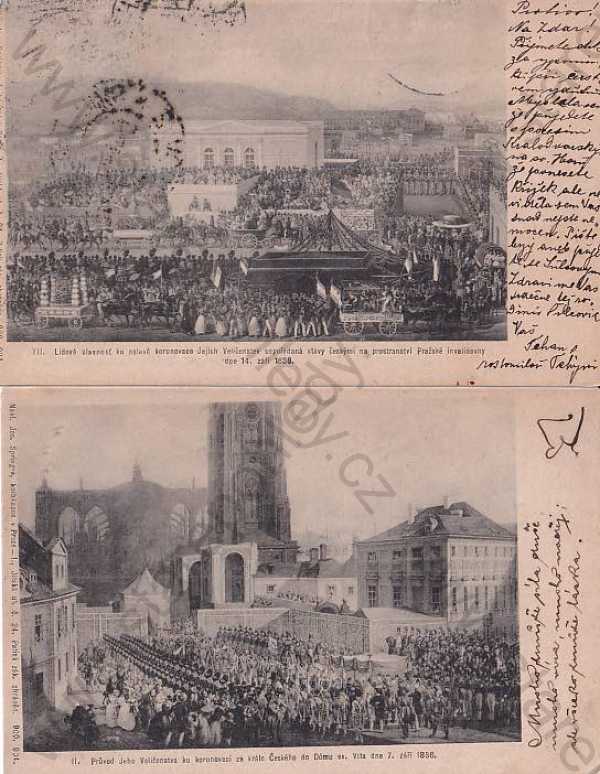 - 2x pohlednice: Praha - Prague - Prag 1, Pražský hrad, korunovace, slavnost, DA
