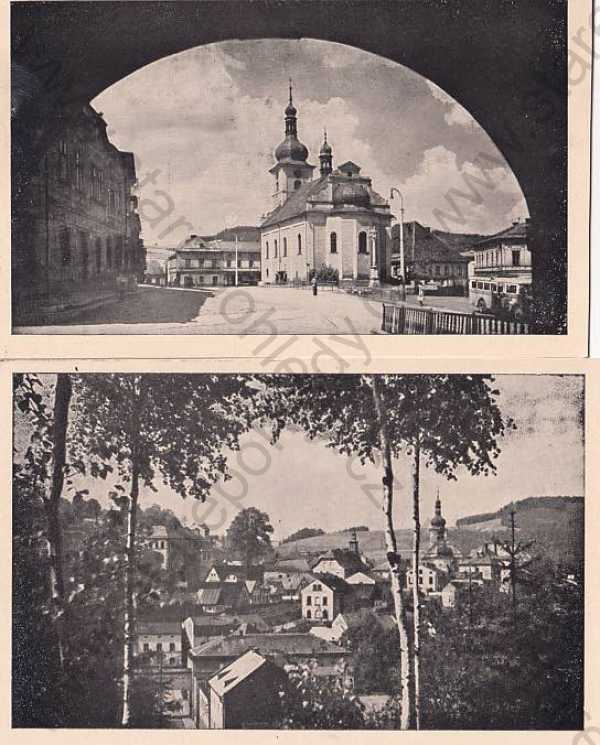  - 2x pohlednice: Úpice (Trutnov - Trautenau), celkový pohled, kostel