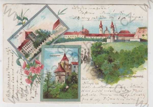  - Praha 1, více záběrů, Bílá věž, Strahovský klášter, Daliborka, kolorovaná, koláž, DA