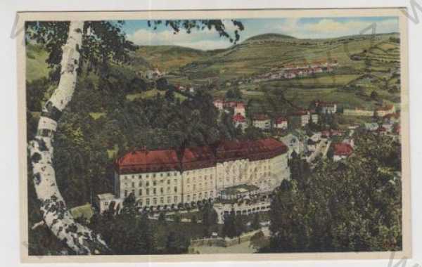  - Lázně Jáchymov (St. Joachimstal) - Karlovy Vary , celkový pohled, pohled na město z výšky, kolonáda, barevná